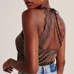 A&F silk brown polka dots bodysuit